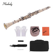 Muslady 17-Key Clarinet Bb Flat with Case Skruvmejsel Reed Case 10st Reeds vit