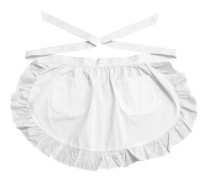 Retro Kök Volang Halvförkläde med Ficka (Vit)