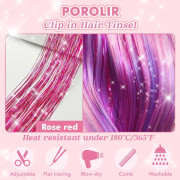 Clip in Hårglitter Kit, 6-pack Glitter Fairy Hårglitter Extensions 53 cm Glänsande Hårglitter Värmebeständigt (Rosrött)