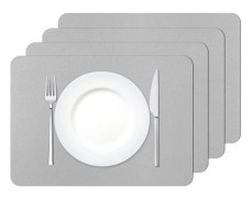 Set med 6 tvättbara PVC-bordstabletter, halkfria, slitstarka, värmebeständiga, lätta att rengöra och förvara, Blomma (silver)