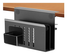 Skrivbordsorganisatör utan borrning, hängande skrivbordsorganisatör med värmeavledningshål, laptop-hållare under skrivbordet med magnetisk pennhållare, skrivbordssida