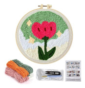 Broderikit för hantverksentusiaster, varierande mönster med mönsterverktyg, garn, ram och instruktioner, Punch Needle-kit för avkoppling och kreativitet