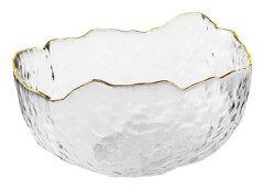 Salladsskål med transparent klarhet, serveringsskål för frukt och snacks, guldkanterade lyxiga glasskålar för köksbruk, mångsidig
