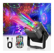 Laser Stage Light med fjärrkontroll, RGB LED Disco Light USB-driven design för inomhus- och utomhusevenemang, ljudaktiverad projektor med flera