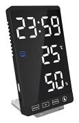 Hygrometer Termometer med LED-spegelväckarklocka, Touchkontrollfunktion och Minne vid Strömavbrott, Digital Väderstationsklocka med USB
