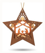 Julkrubba Ornament för Julgran, Trä Hängande Ornament med Lasergraverad Design Utskuren Detalj, 3D Juldekoration