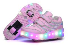 /HH/Påskrabatt! Högkvalitativa 2022 Nya LED-ljusskor med Hjul Dubbla Hjul USB Uppladdningsbara Skateskor Rosa Rosa[CH] Rosa 27
