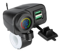 /HH/QC3.0 Motorcykel Dubbel USB Laddare Snabbladdning Voltmeter Termometer Digital Display 36W Mobiltelefonladdare Uttag Svart
