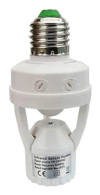 Sockel med PIR-rörelsesensor Glödlampor med E27-sockel för inomhusbruk med tids- och ljusjustering