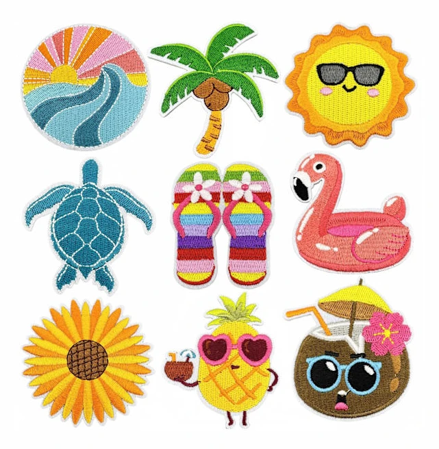 9 st Stryk på Tyglappar Söta Hawaiianska Luau Strand Flamingo Ananas Sy på Reparation Broderad Applikation Dekorativ Hawaii Tropisk Aloha Semester D