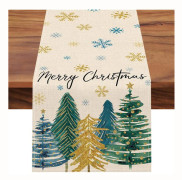 Merry Christmas Table Runner with Pine Trees, Christmas Blue Gold Snowflakes Kitchen Dining Table Decoration, Winter Holiday Decoration 13 x 72 Inch