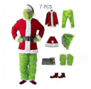 7-delars Grinch-dräkt för julcosplay, vuxen Santa-dräktset + mask A-Perfet 7 st kompletta klädesplagg 7 st kompletta klädesplagg