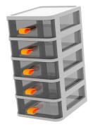 Flerfacksdesign med lådor, skrivbordsförvaringslösning för personlig kontorsorganisering, kompakta lådor, Clearview-lådor, orange handtag, bärbar