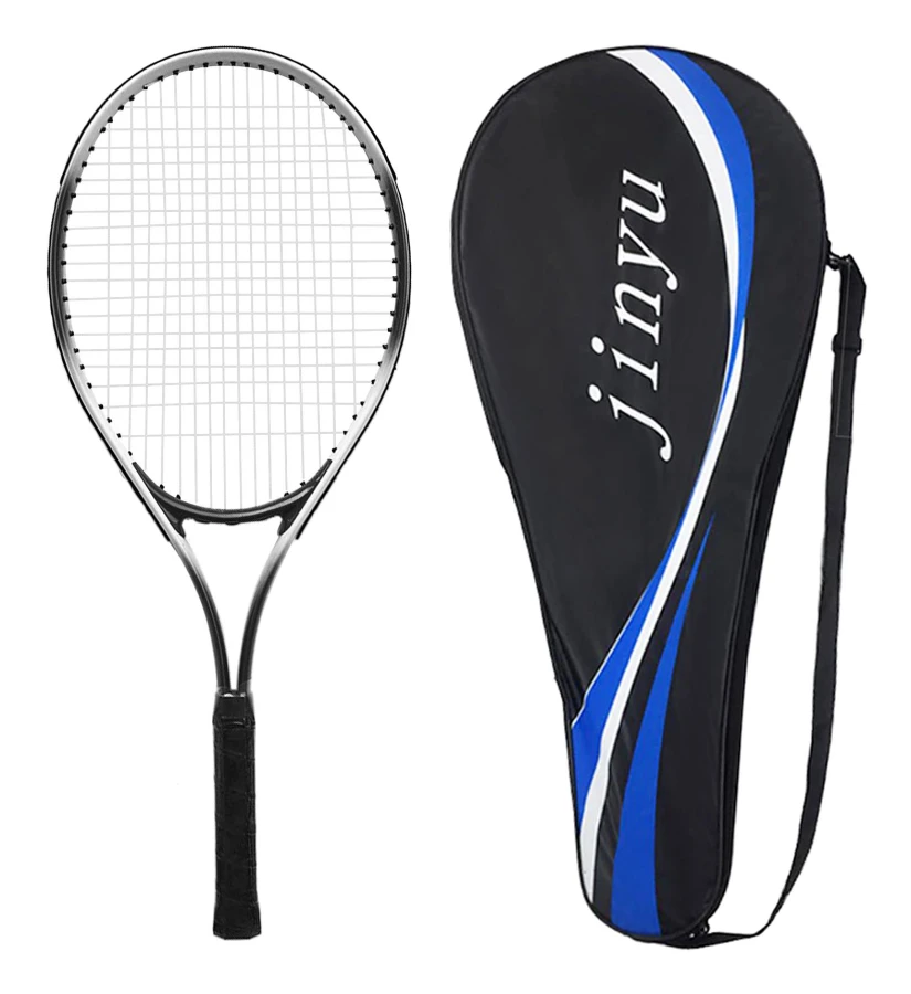 Tennisracket Lätt stötsäkert tennisracket med bärväska svart