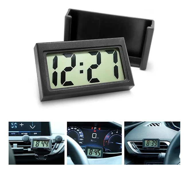 Mini Digital Clock for Car Dashboard, Self-Adhesive Electronic Vehicle Clocks with LCD Time
