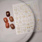 Guldpräglade nagelstickers med rosett, handmålade nagelstickers utan nagellack, präglad fransk manikyr, utsökt enfärgad