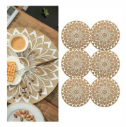 Set med 6 Boho PVC Runda Bordstabletter för Matbord Mandala Bordstabletter Tvättbara Värmebeständiga Bordstabletter Jute Retro Bordsdekoration