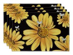 Solros sommarbordsunderlägg, 30,48 x 45,72 cm Vårsäsongs semesterdekor Rustik vintage tvättbar bordslöpare Set med 4