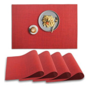 Set med 4 halkfria, värmebeständiga PVC-bordstabletter, tvättbara, röda