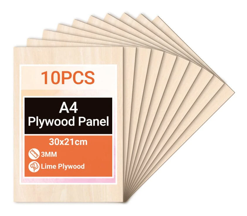 50 x A4 3 mm plywood | 300 x 210 x 3 mm | Björkplank | Laserpanel | Brandmärkning, gravering