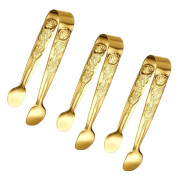 3 st mini-klämmor, rosfritt stål sockerbitsklämmor, lämpliga för tebjudningar, kaffebjudningar, aptitretare, desserter (guld)