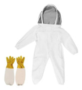 Biodlingskläder med handskar, biodlingsdräkt för barn - Långärmad bomull, barnskydd, biodlingstillbehör (M, vit)..DEBUNS