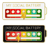 /HH/ 2 st MY SOCIAL BATTERY, Rolig Socialt Humör Brosch Nål för 7 Dagar, Nål Rolig Social Batteri Brosch Märke Humör Nål Märke Söt