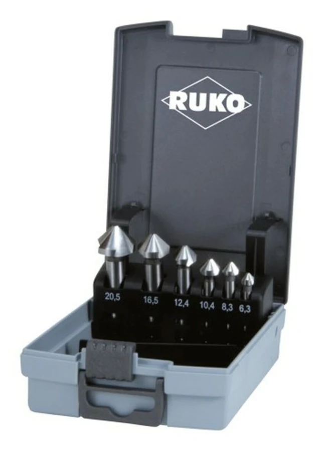 RUKO 102152ERO Konisk försänkarset 6 delar 6.3 mm, 8.3 mm, 10.4 mm, 12.4 mm, 16.5 mm, 20.5 mm HSSE-Co 5 Cylinderskaft 1