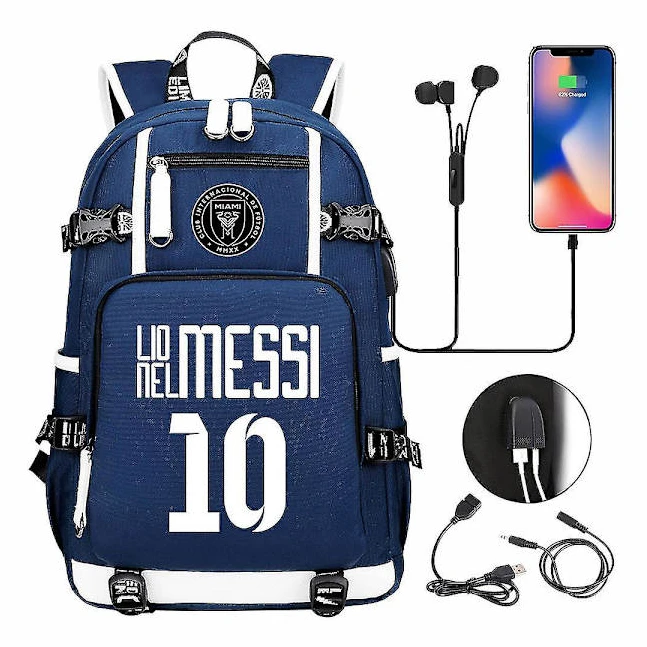 Fotboll Messi Ryggsäck | Rymlig Vattentät Resväska | Svart Skolväska Med USB-laddare | Perfekt För Resor Och Skola