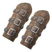 Medeltida Armskydd i PU-Läder med Spänne, Riddare LARP Retro Renässans Armskydd, One Size Ett Par - Qinggu Brons[PL]