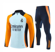 2425 Ny Real Madrid Fotboll Långärmad Halv Dragkedja Träning T-shirt för Vuxna och Barn Grå Orange-Xin