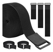 1,5 tum x 4,8 m Kabelband Kraftiga med 25 Spännen, Svarta Nylon Kardborreband, Återanvändbara Långa Kabelband för Organisation eller Förvaring