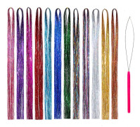 12 färger glitter hårstrån, glänsande hårstrån