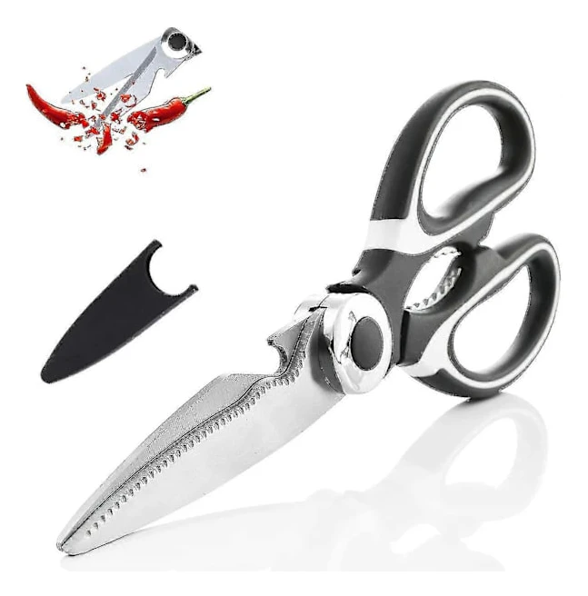 Chicken Bone Scissors, Multifunctional Kitchen Shears with Non-Slip Handle and Lid, Corkscrew Black [xc]