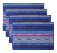 Vävd bordsunderlägg i bomull, halkfri värmeisolering tvättbart tyg köksbord mattor set om 4 - 46x30 cm blue