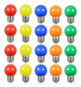 /NN/20-pack Färgade LED-lampor 2W E27 G45 Belysningslampor, Färgade LED-Golfbollslampor, Blandade Färger 45mm x 68mm