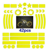 42 cykeldekaler (gula), cykelreflexer, cykelreflektorer, motorcykelreflexdekaler, skoterreflexdekaler, hjälmar