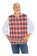 Adult Bib (XL Röd), Röd, XL - Återanvändbart klädskydd - Vattentätt - Smuldficka - Maskintvättbar - Haklappar för vuxna