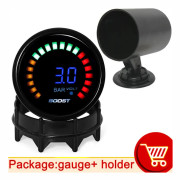HD Digital Turbo Tryckmätare med Sensor Rökfärgat Glas Rund 52mm Bil Turbo Turbin Laddtrycksmätare Tryck -1~3 Bar Meter