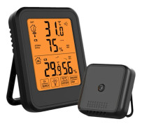 Orange Bakgrundsbelyst LCD Termometer Hygrometer för Inomhus- och Utomhusbruk - Max/Min Värden, Kompatibel med Hem, Växthus, Källare