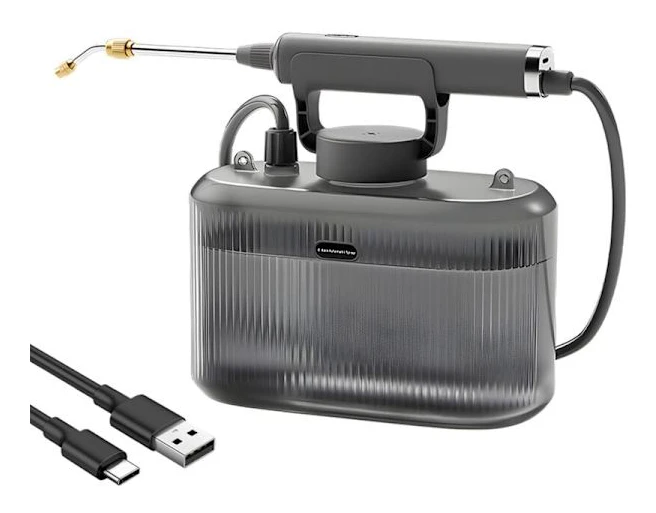 1,32 gallon batteridriven trädgårdsspruta, 5 liters elektrisk spruta med USB-laddningshandtag, teleskopstång, 2 sprutpistoler, sprutbälte
