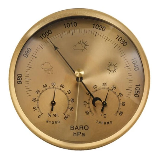 /EA/Analog väderstation 3 i 1 rostfritt stål Ø132 mm - Barometer, termometer, hygrometer, guld