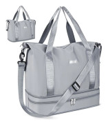 36-liter Travel Bag with Trolley Sleeve, Sports/Gym Bag with Separate Wet and Dry Compartment, Waterproof, Carry-on for Women and Men - Grey.-FQ-