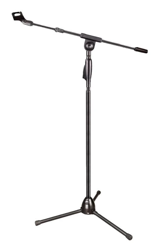 Mikrofonstativ, metallkonstruktion, höjdjustering 95-153 cm, stöder dynamiska och kondensatormikrofoner, tripodbas, användarvänlig design