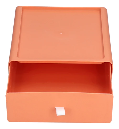 Dammtät förvaringslåda, fyrkantig skrivbordslåda med stor kapacitet och silikonremsa för sminktillbehör, smycken och kontorsmaterial, orange