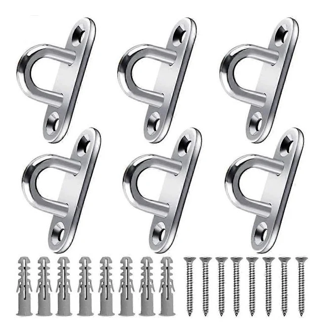 Rostfria krokar (6 st) - Kraftigt väggfäste (5x2) - U-formade metallkrokar med 2 hål, håller upp till 40 kg, skruvas fast