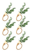 6 stycken Eucalyptus servettringar handgjorda träpärlor Heminredning Konstgjort grönska Servetthållare för julbröllop, fest, etc
