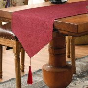 Bordslöpare i konstlinne, vattentät köksbordslöpare, byråscarf med tofs för festlig middagsdekoration (Rubinröd 35×240 cm)