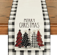 Waterclor Buffelrutig Julgranar God Jul Bordslöpare, Säsongsbetonad Vinter Semester Kök Matbord Dekoration för Dekor 33x183cm