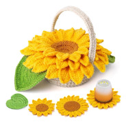 Virka Kit för Nybörjare, Virkade Underlägg Kit, Blomma Krukväxt Virka Sticka med Virknål, Färgglad Garn, Stickmarkör